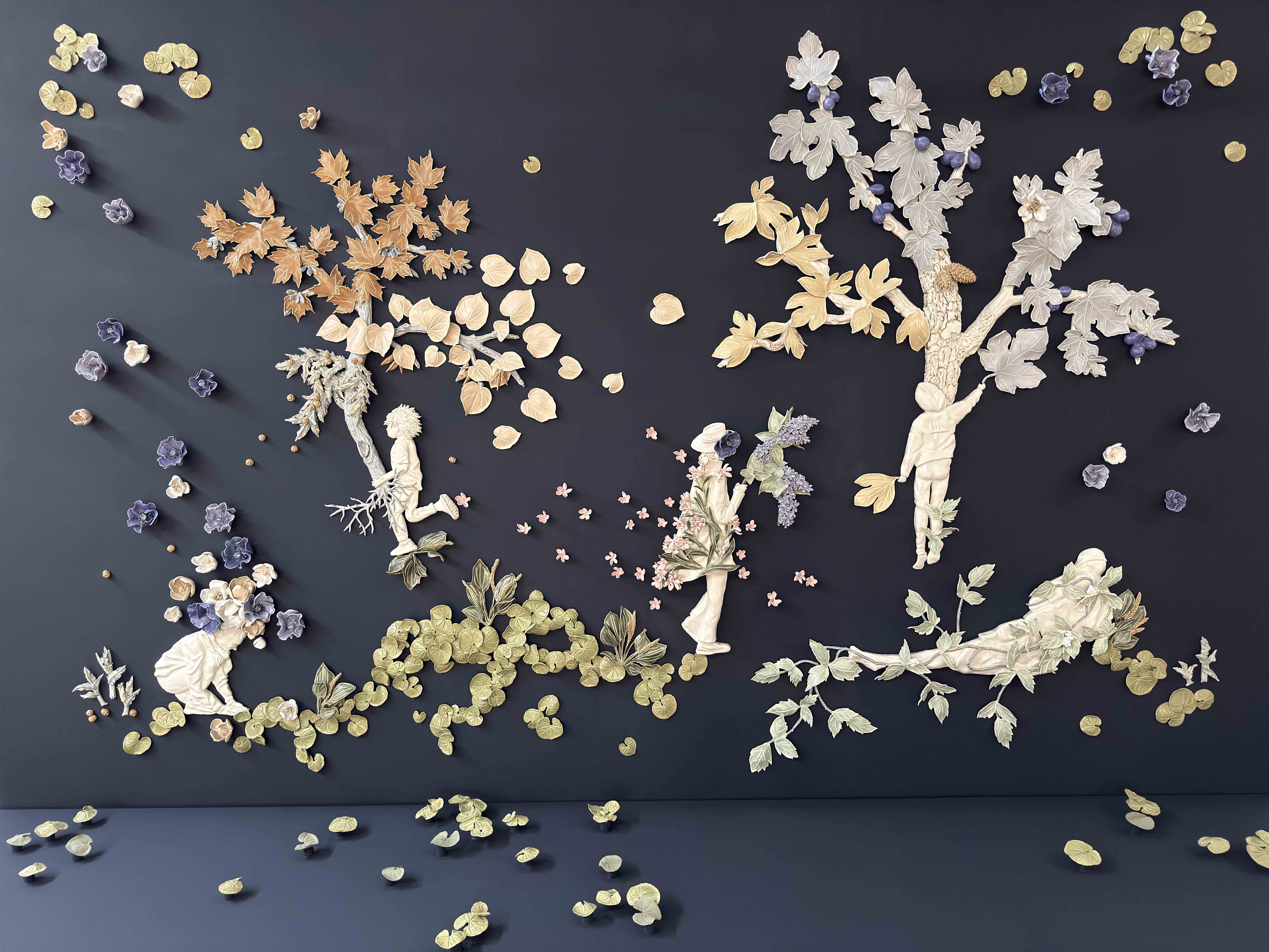 Toile de Jouy inspired porcelain wall art